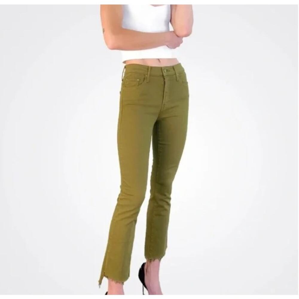 Mother The Insider Crop Step Fray Play Date Jeans, Fir Green, Size 28